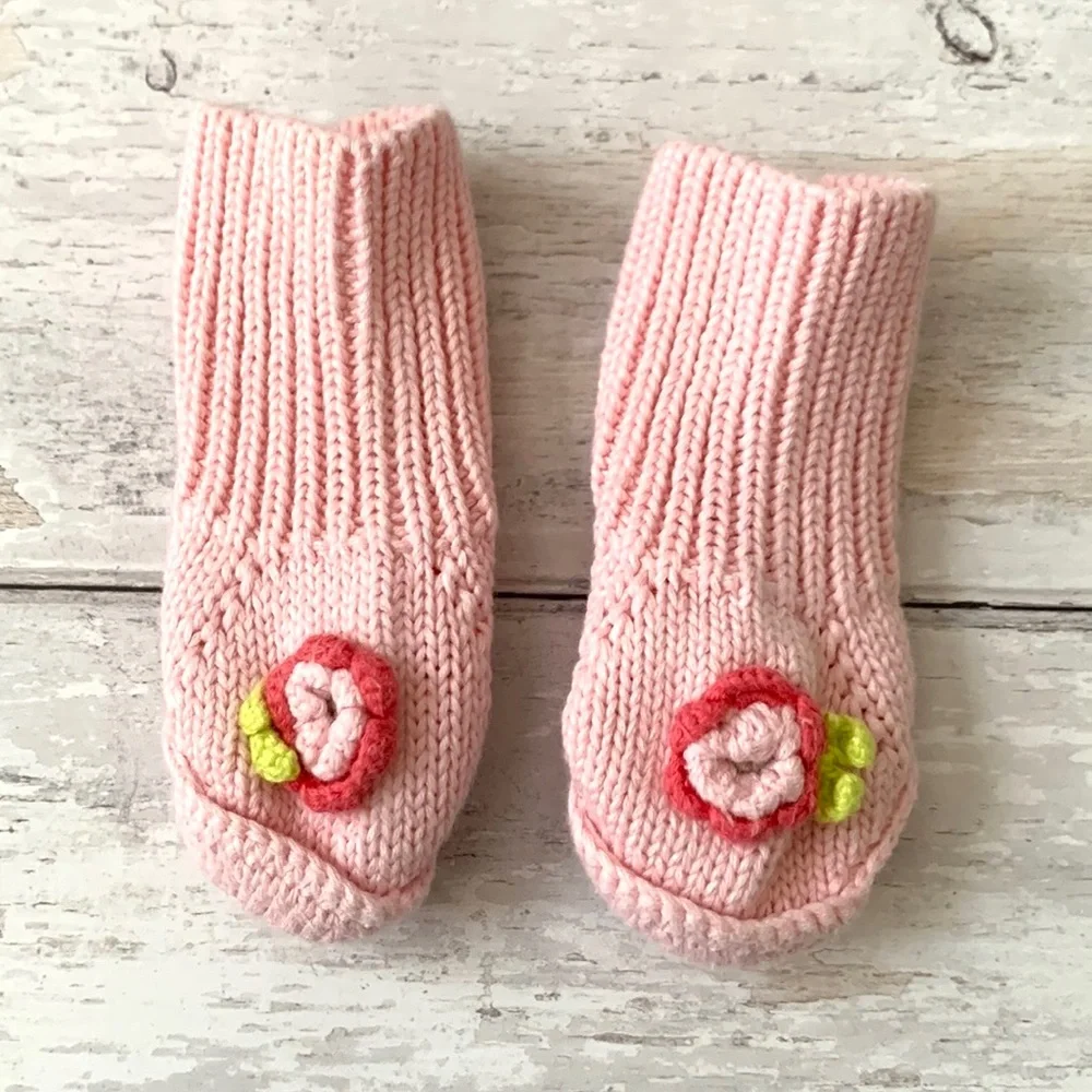Baby Girl 0-6m Crochet Knit Booties Socks Pink Flower Detail Janie and Jack NB